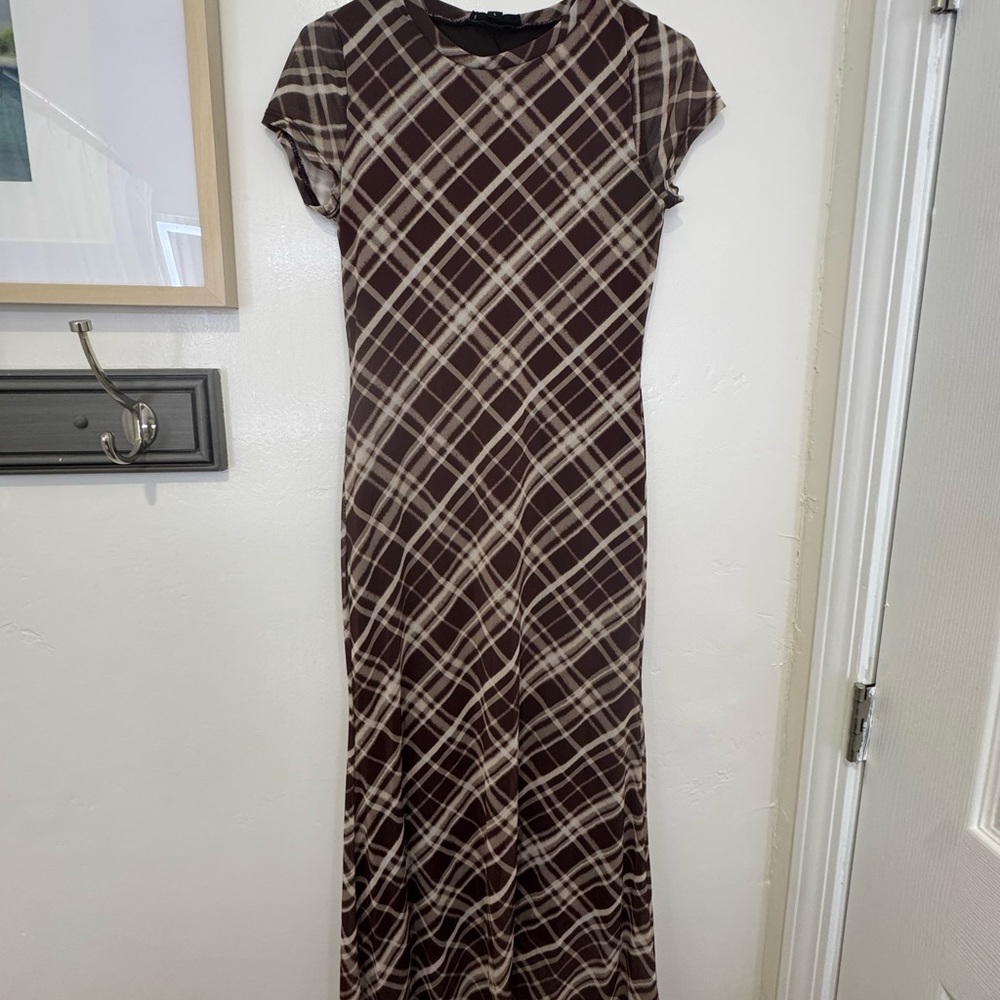 See You Monday Brown Plaid Midi Dress